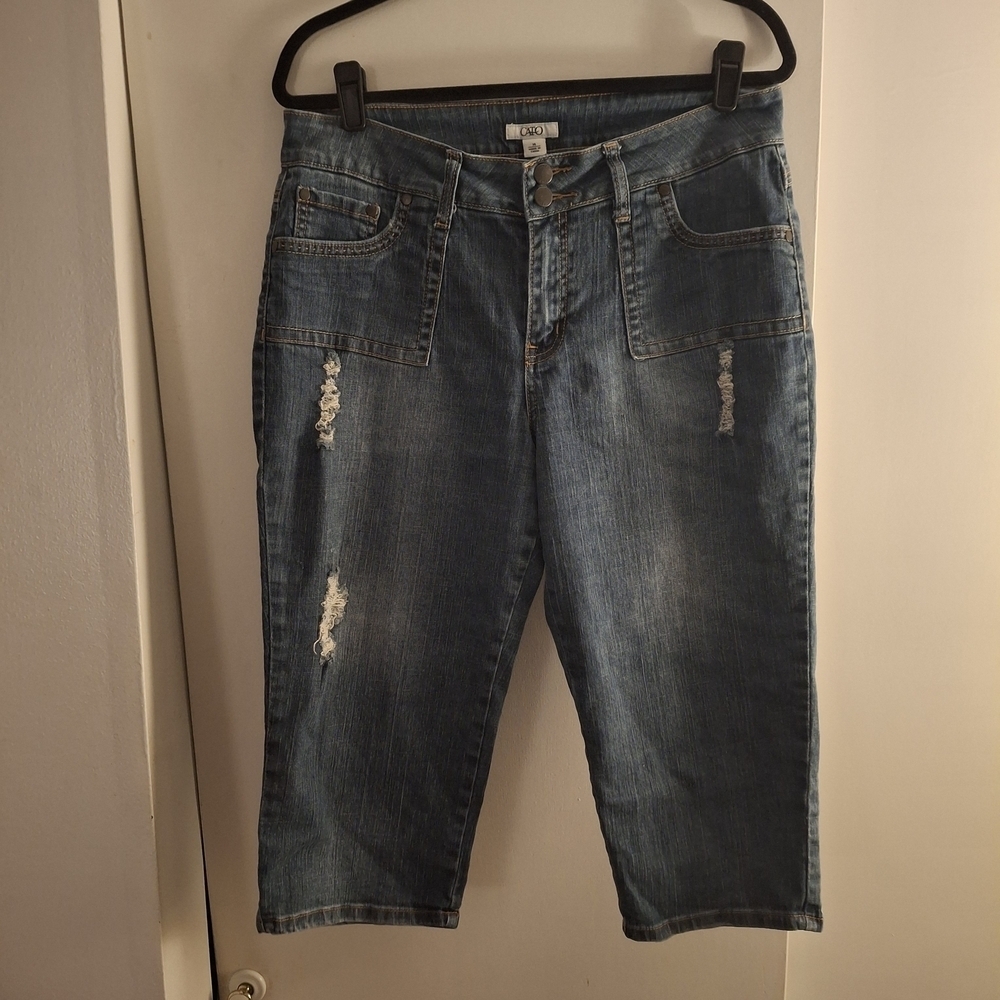 Cato Women's Blue Distressed Cropped Jeans